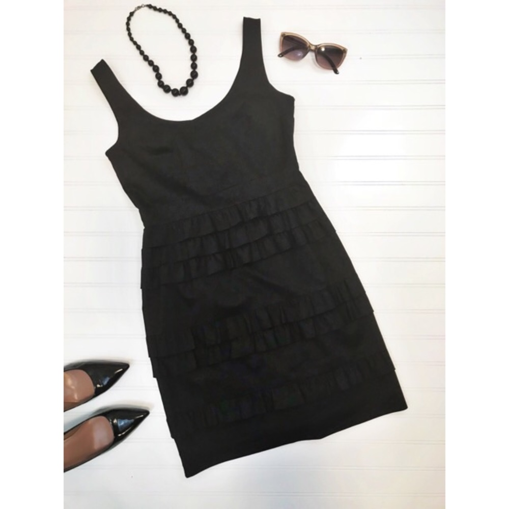 Elie Tahari Black Ruffle Cocktail Dress LBD Size 0 - Picture 3 of 8